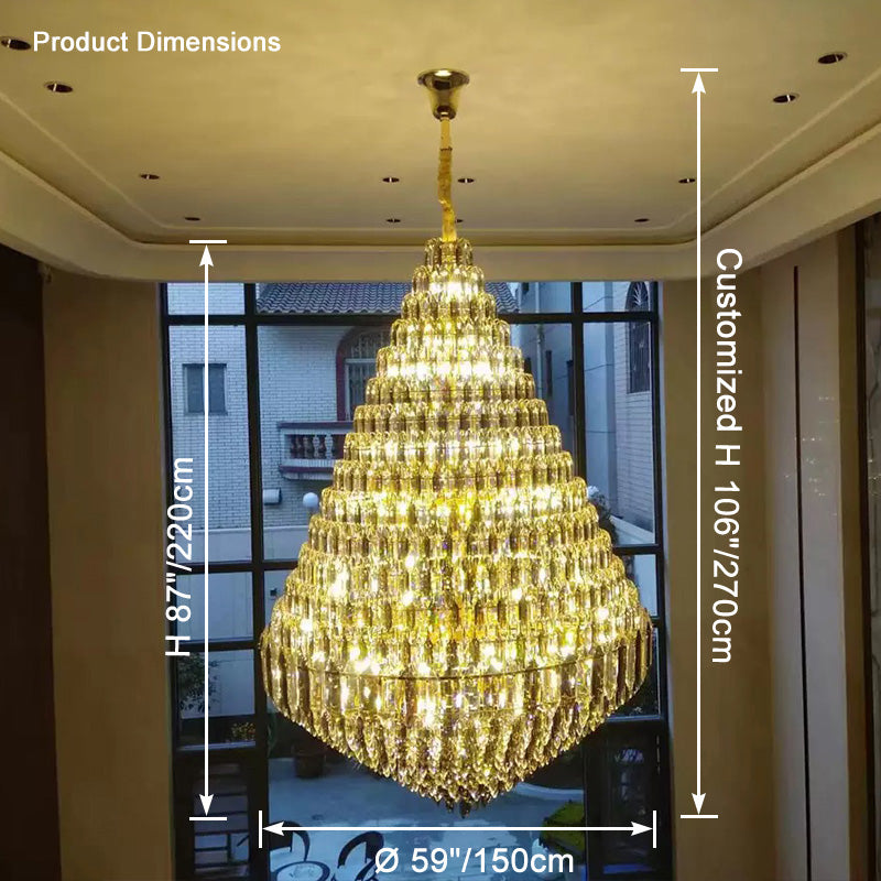 Lustre de foyer en cristal conique à plusieurs niveaux WOMO-WM2384