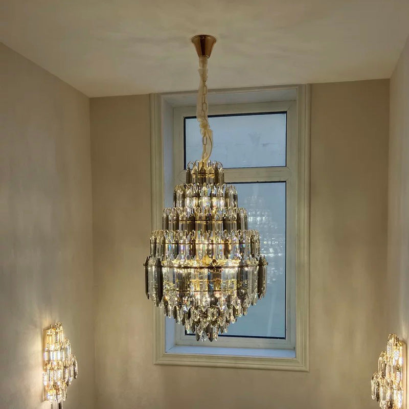 Lustre de foyer en cristal conique à plusieurs niveaux WOMO-WM2384