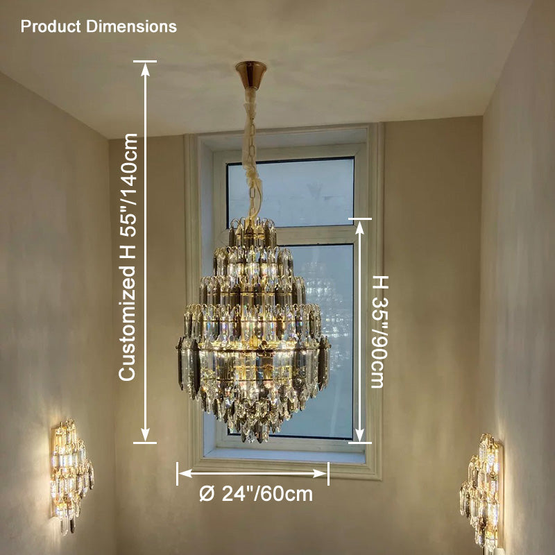 Lustre de foyer en cristal conique à plusieurs niveaux WOMO-WM2384