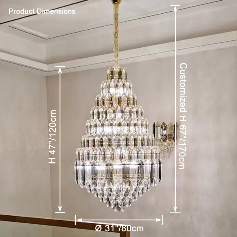 Lustre de foyer en cristal conique à plusieurs niveaux WOMO-WM2384