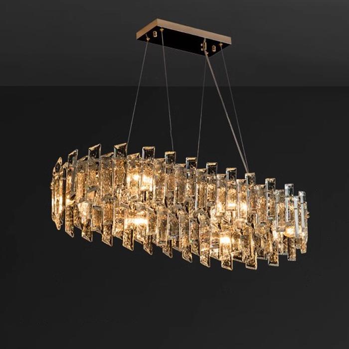 Lustre ovale long en cristal d'or WOMO-WM2403