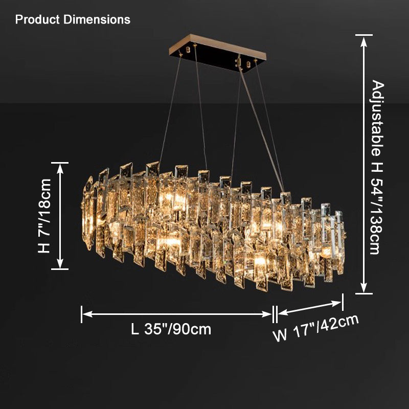 Lustre ovale long en cristal d'or WOMO-WM2403