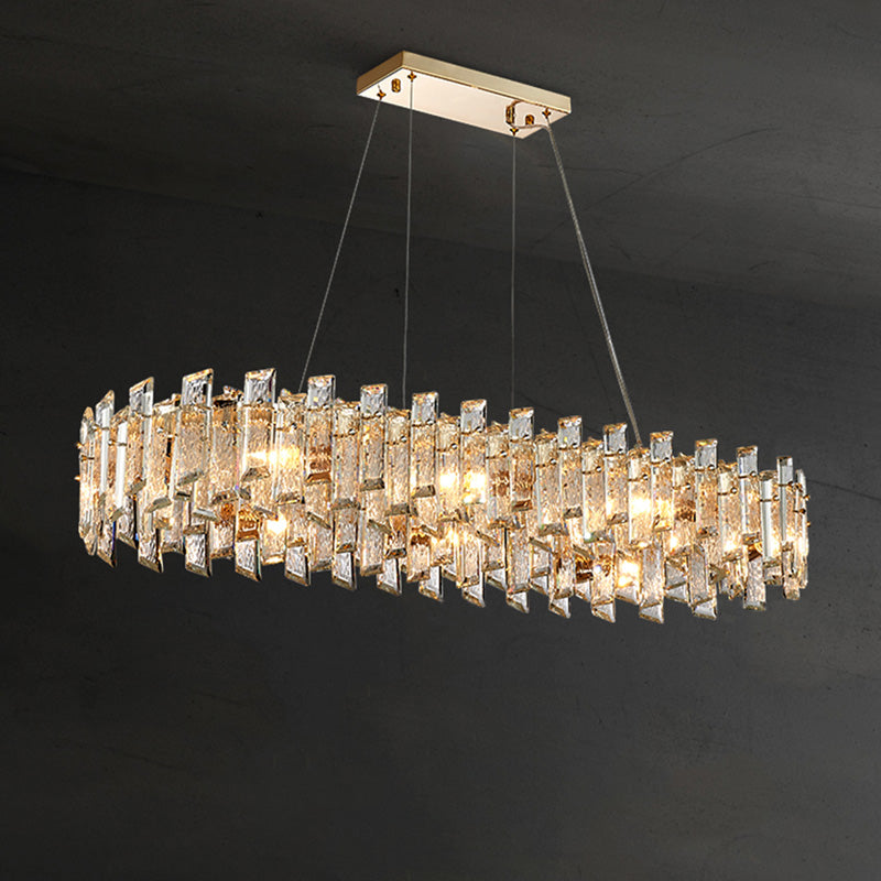 Lustre ovale long en cristal d'or WOMO-WM2403