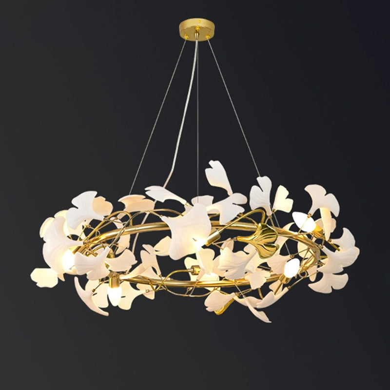 WOMO Round Ginkgo Leaf Decorative Ceramic Chandelier-WM2422
