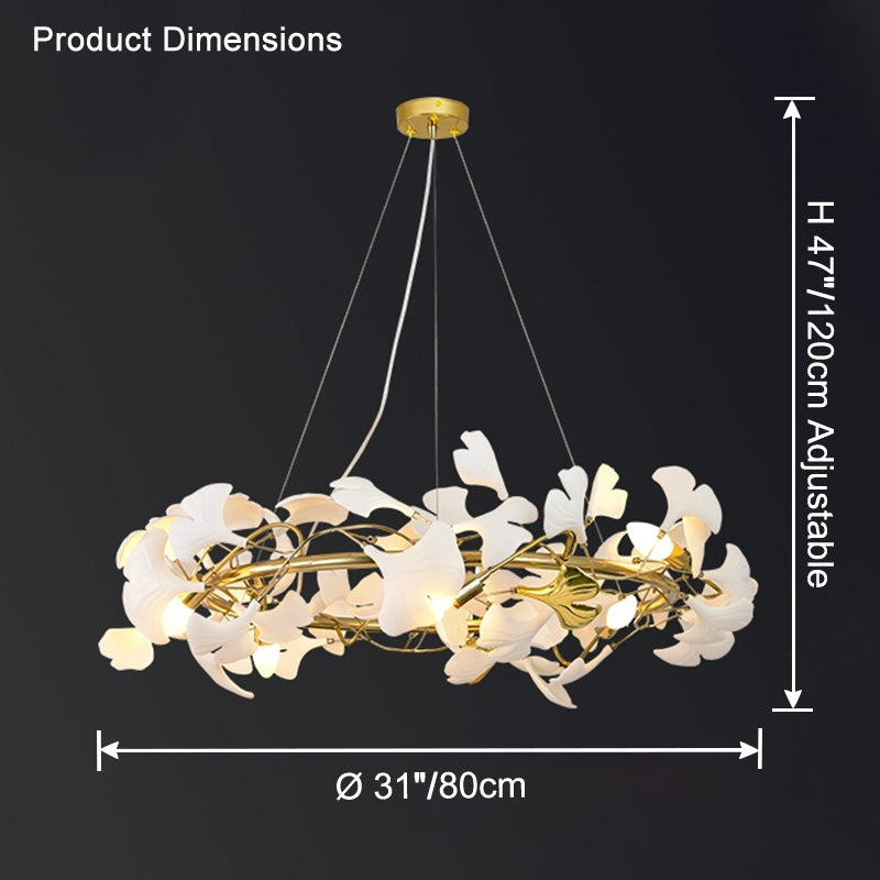 WOMO Round Ginkgo Leaf Decorative Ceramic Chandelier-WM2422