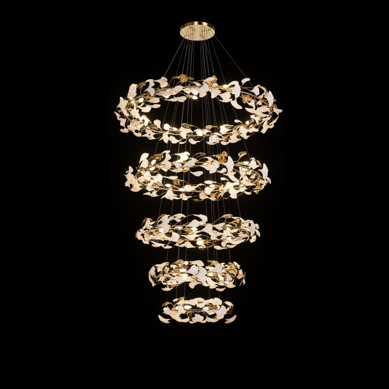 WOMO Lustre Cercle Feuille de Ginkgo Céramique Doré-WM2427