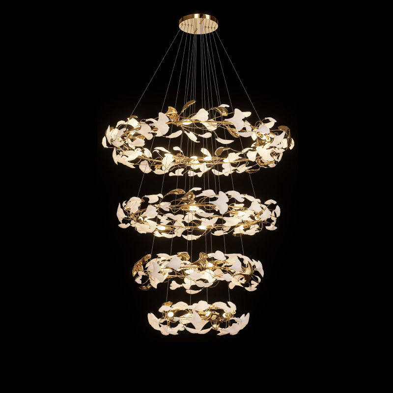 WOMO Lustre Cercle Feuille de Ginkgo Céramique Doré-WM2427