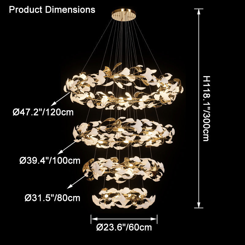 WOMO Lustre Cercle Feuille de Ginkgo Céramique Doré-WM2427