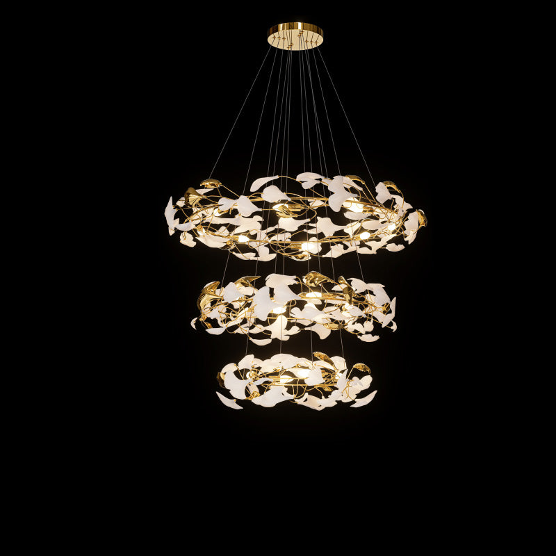 WOMO Lustre Cercle Feuille de Ginkgo Céramique Doré-WM2427