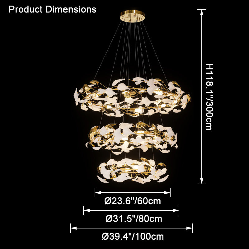 WOMO Lustre Cercle Feuille de Ginkgo Céramique Doré-WM2427