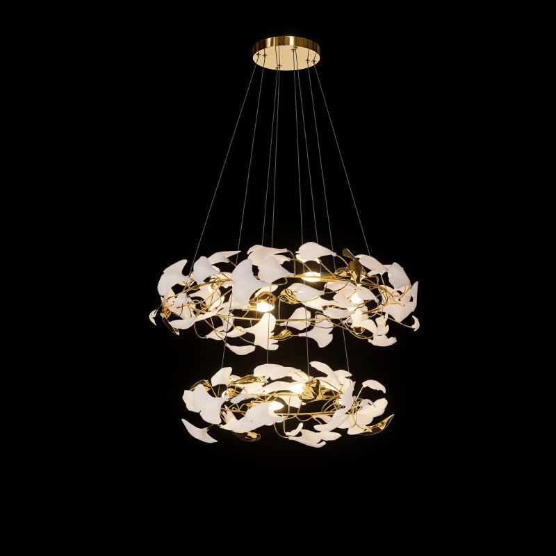 WOMO Lustre Cercle Feuille de Ginkgo Céramique Doré-WM2427