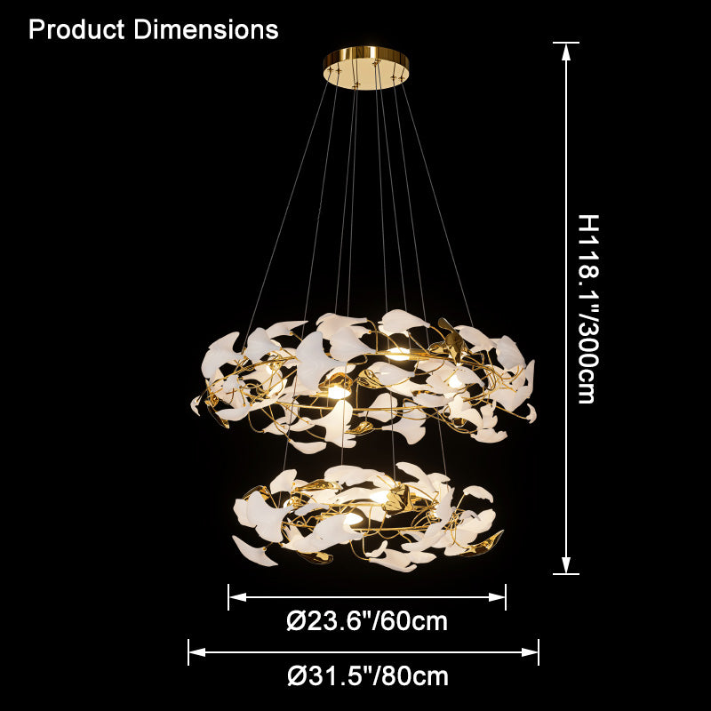 WOMO Lustre Cercle Feuille de Ginkgo Céramique Doré-WM2427