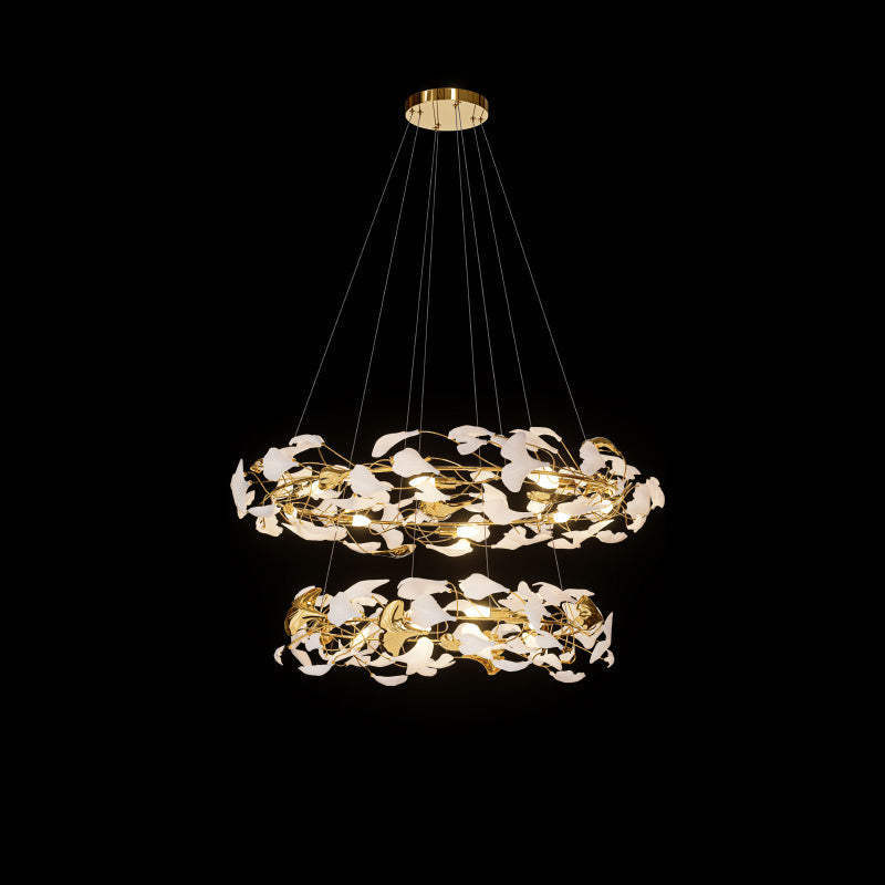 WOMO Lustre Cercle Feuille de Ginkgo Céramique Doré-WM2427