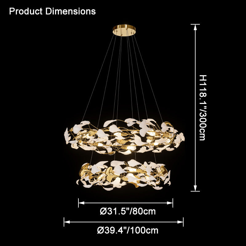 WOMO Lustre Cercle Feuille de Ginkgo Céramique Doré-WM2427