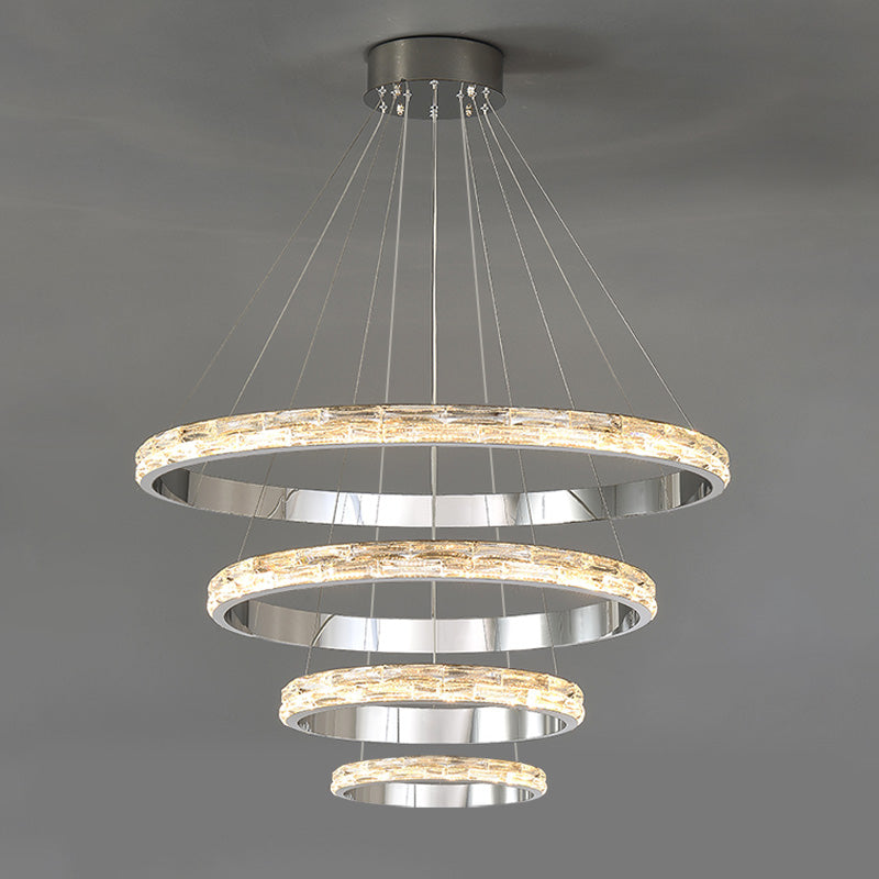 WOMO Lustre Grand Anneaux Led Cristal Argent-WM2491b