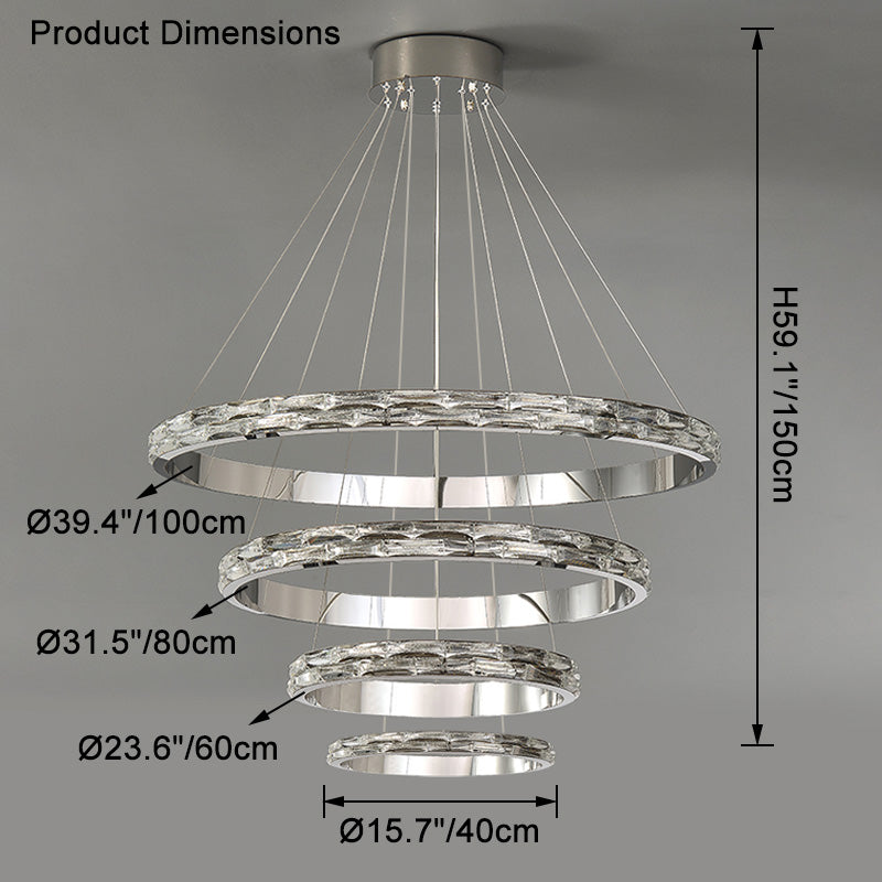 WOMO Lustre Grand Anneaux Led Cristal Argent-WM2491b