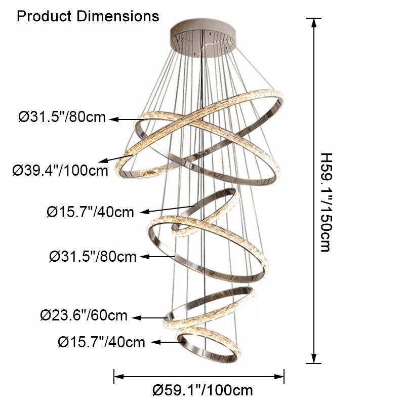 WOMO Lustre Grand Anneaux Led Cristal Argent-WM2491b