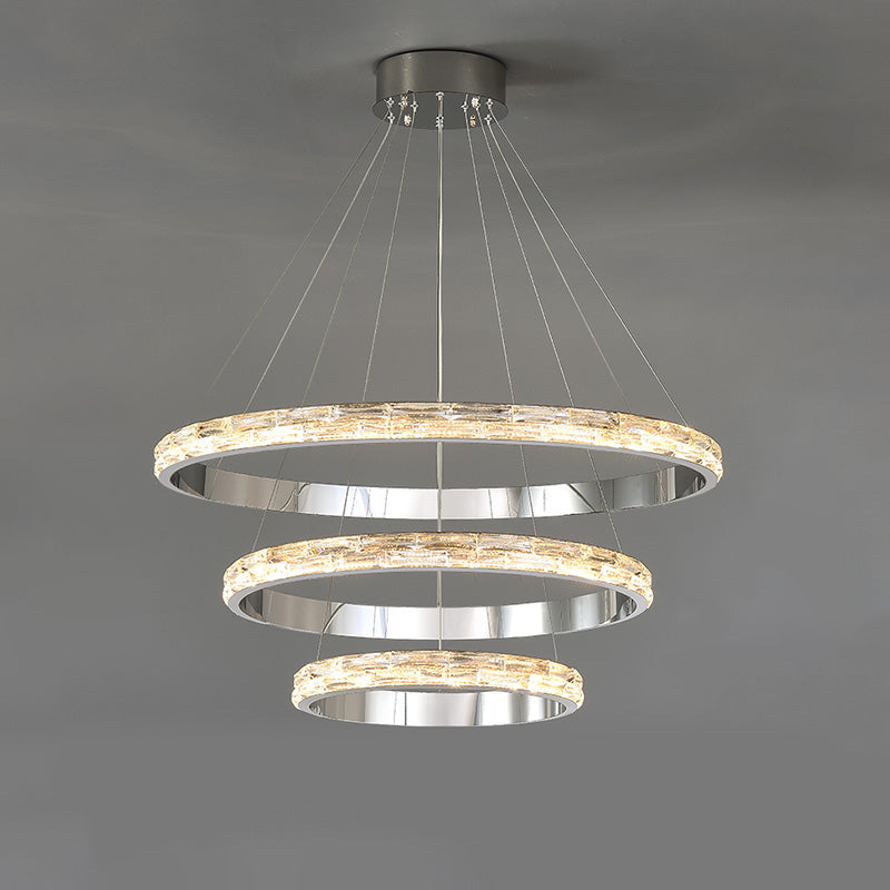 WOMO Lustre Grand Anneaux Led Cristal Argent-WM2491b