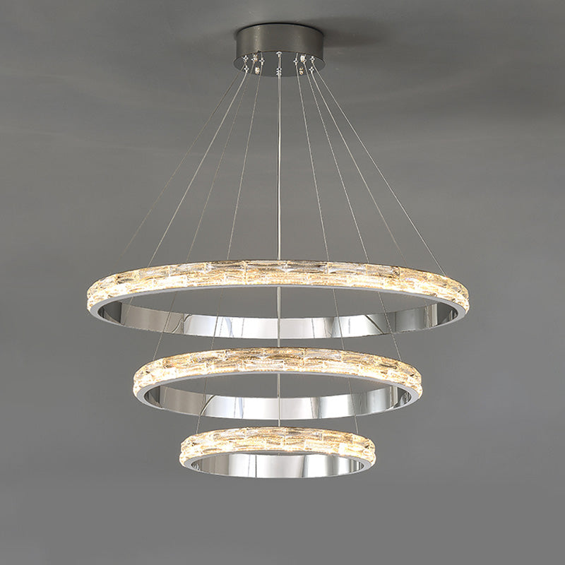 WOMO Lustre Grand Anneaux Led Cristal Argent-WM2491b