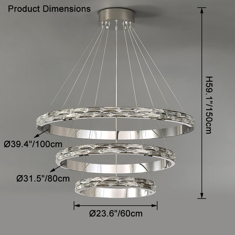 WOMO Lustre Grand Anneaux Led Cristal Argent-WM2491b