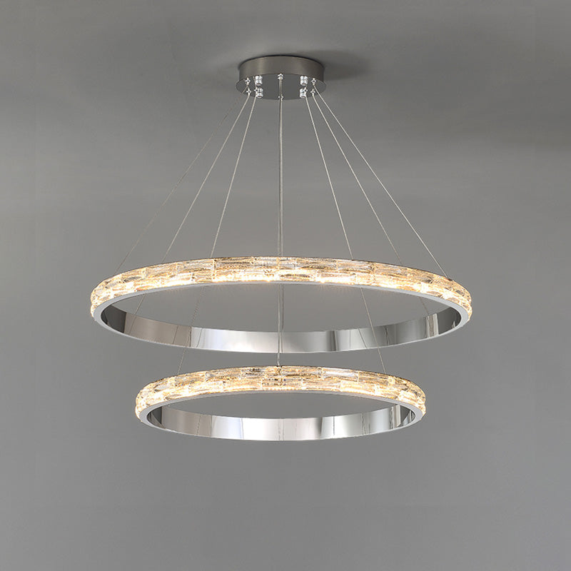 WOMO Lustre Grand Anneaux Led Cristal Argent-WM2491b