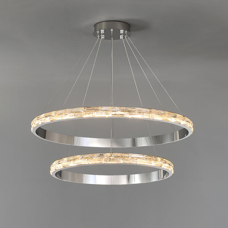 WOMO Lustre Grand Anneaux Led Cristal Argent-WM2491b