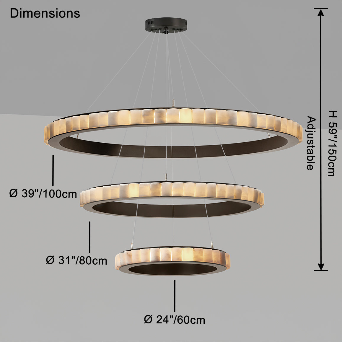 WOMO Lustre Anneaux Albâtre Doré/Noir-WM2858