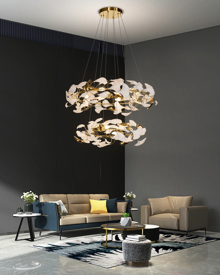 WOMO Lustre Cercle Feuille de Ginkgo Céramique Doré-WM2427