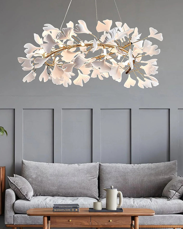 WOMO Ginkgo Leaf Spiral Ceramic Decorative Chandelier-WM2416