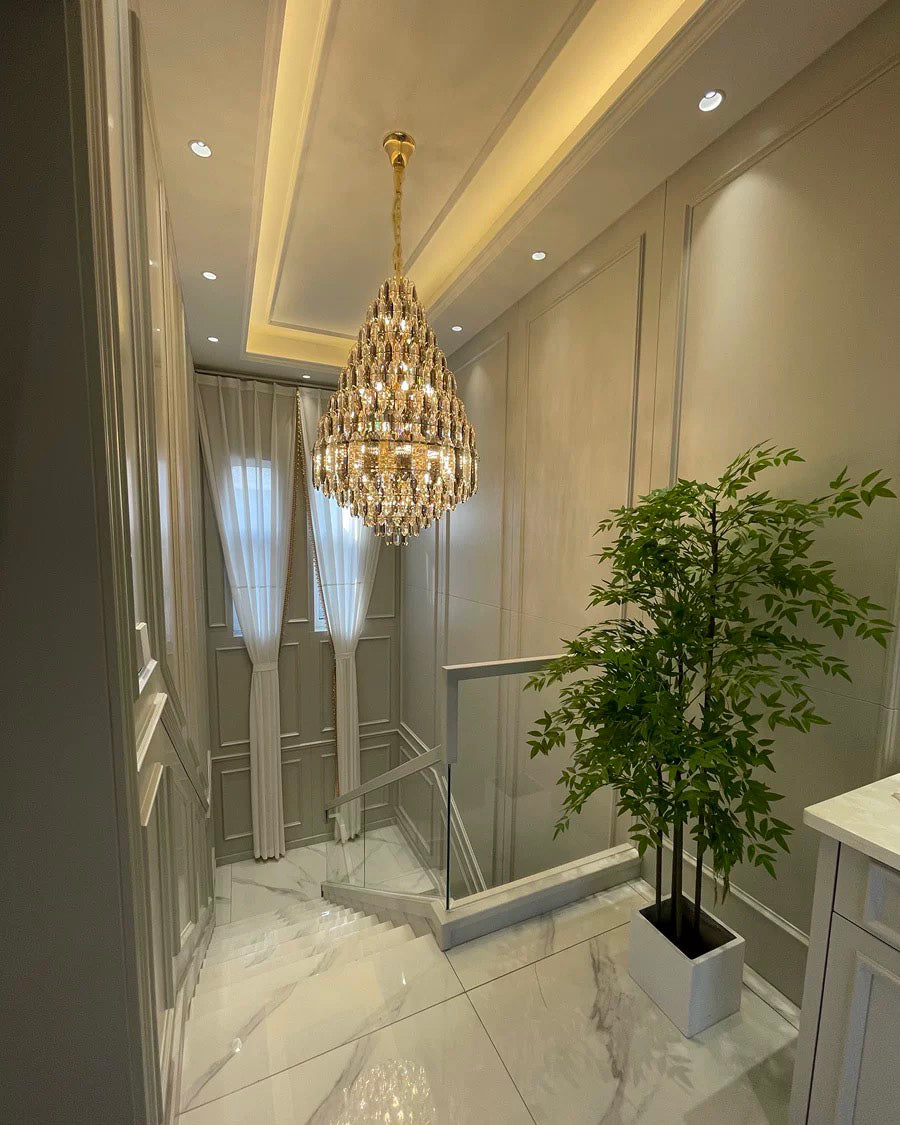 Lustre de foyer en cristal conique à plusieurs niveaux WOMO-WM2384