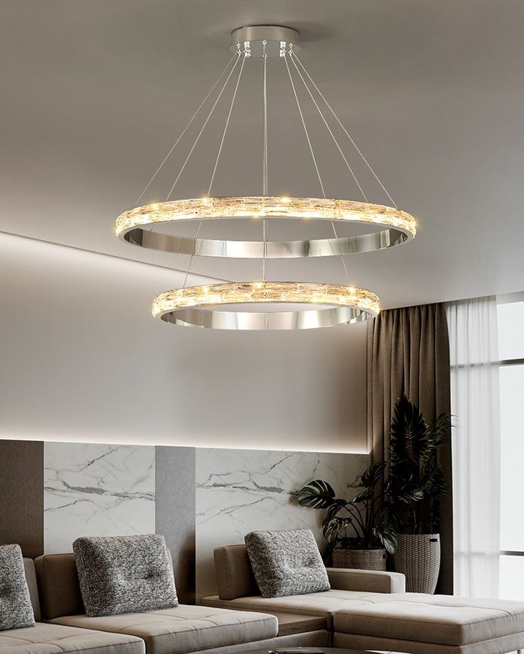WOMO Lustre Grand Anneaux Led Cristal Argent-WM2491b
