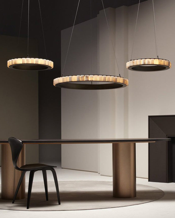WOMO Lustre Anneaux Albâtre Doré/Noir-WM2858