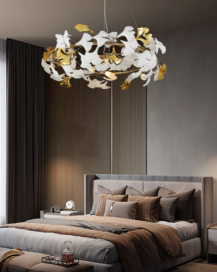 WOMO Round Ginkgo Leaf Decorative Ceramic Chandelier-WM2422