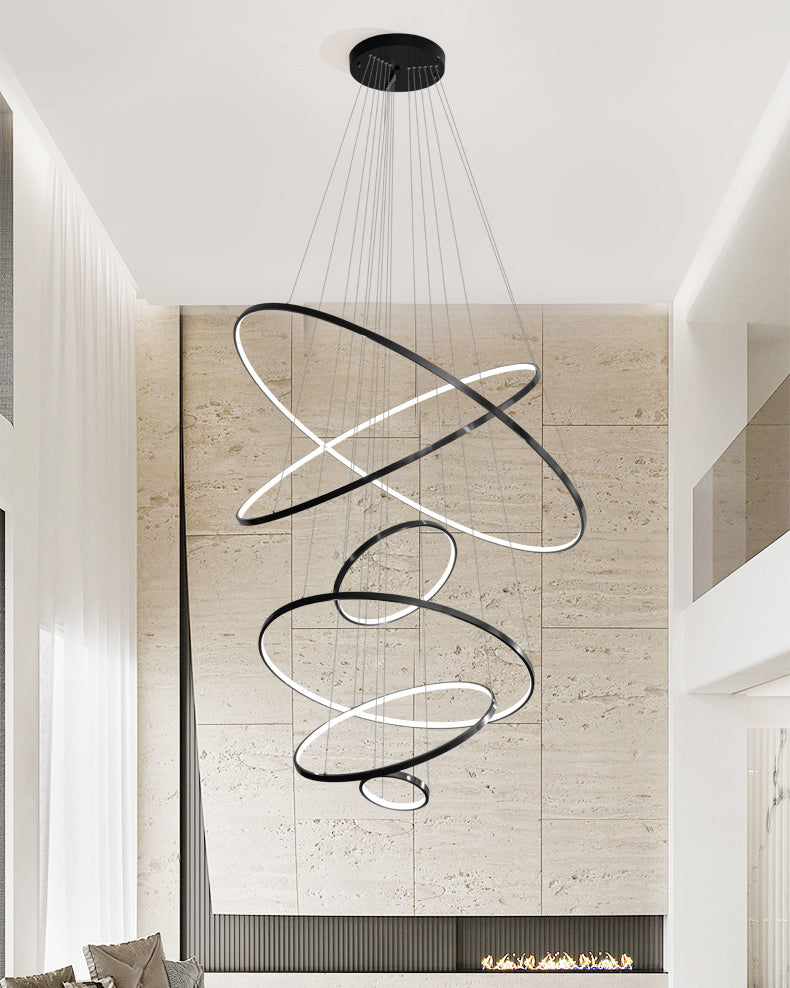Lustre à led circulaire à plusieurs niveaux noir WOMO-WM2652