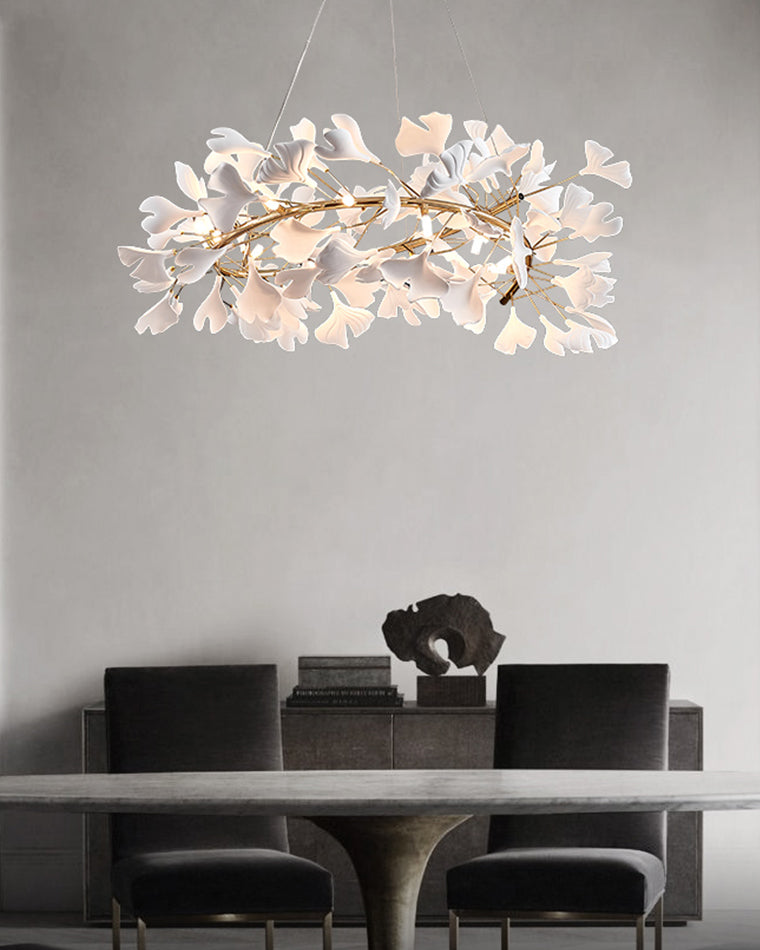 WOMO Ginkgo Leaf Spiral Ceramic Decorative Chandelier-WM2416