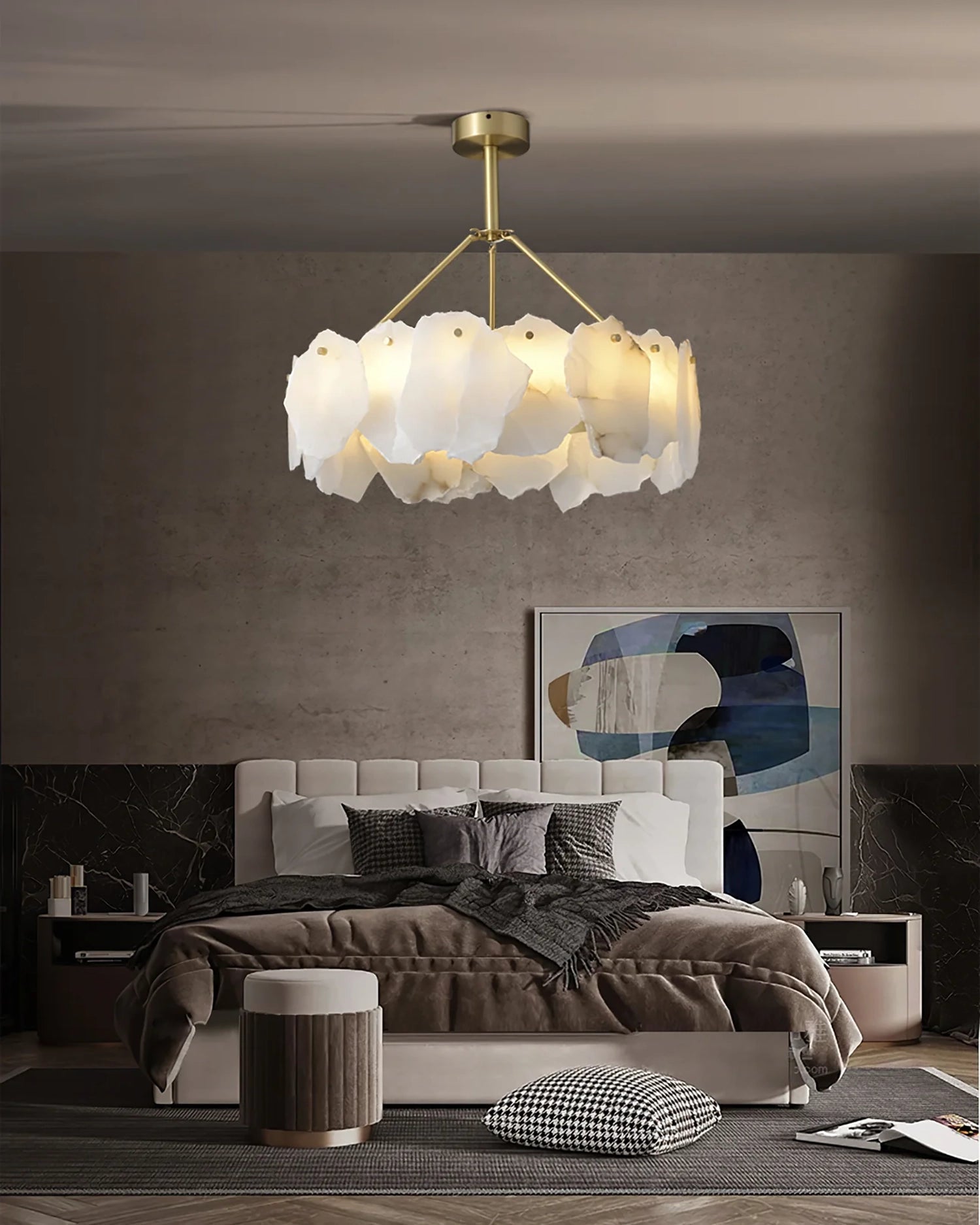 WOMO Lustre Rond Albâtre Doré Décorative-WM2392a