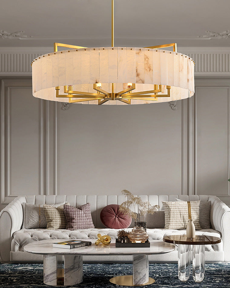 WOMO Lustre Rond Albâtre Doré Art Déco-WM2390a
