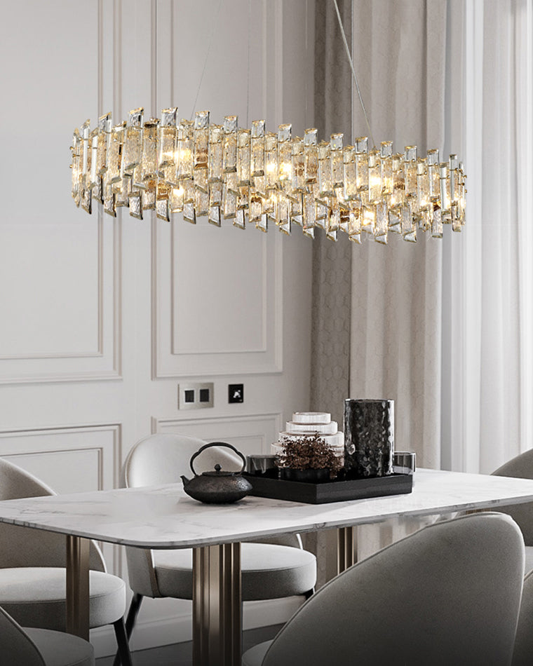 Lustre ovale long en cristal d'or WOMO-WM2403