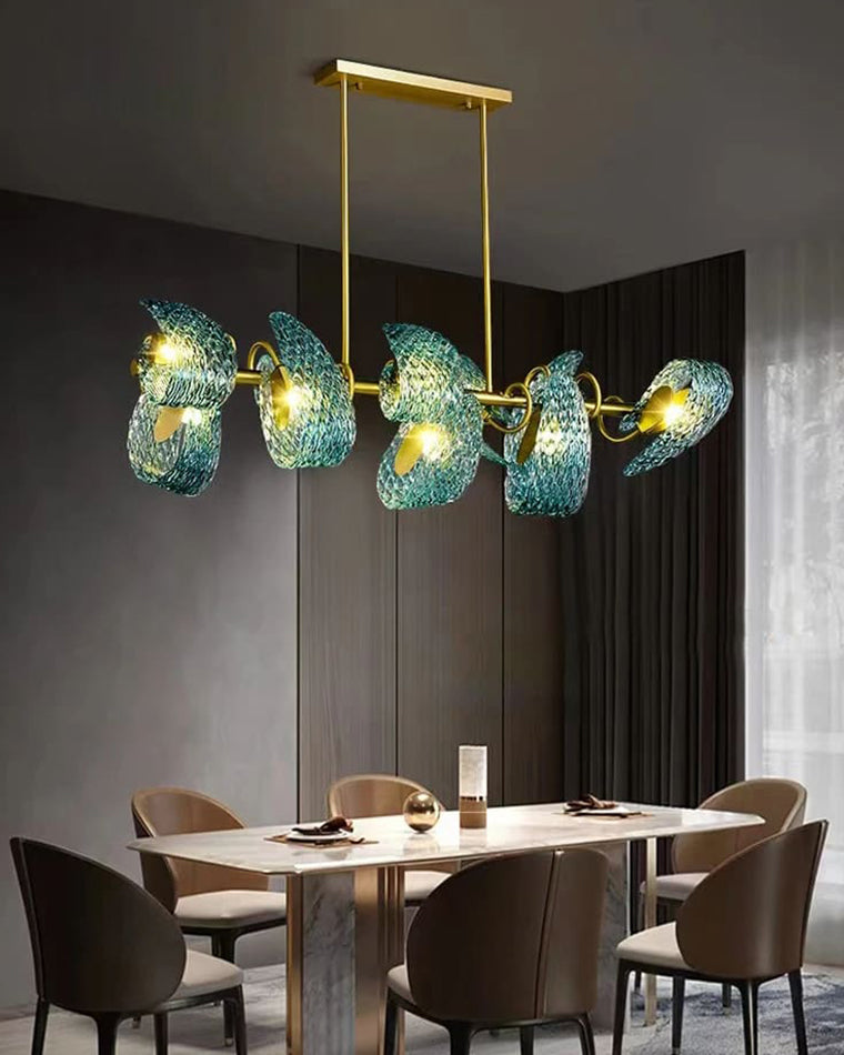 WOMO Lustre Lineaire Petale en Verre Bleu-WM2213c
