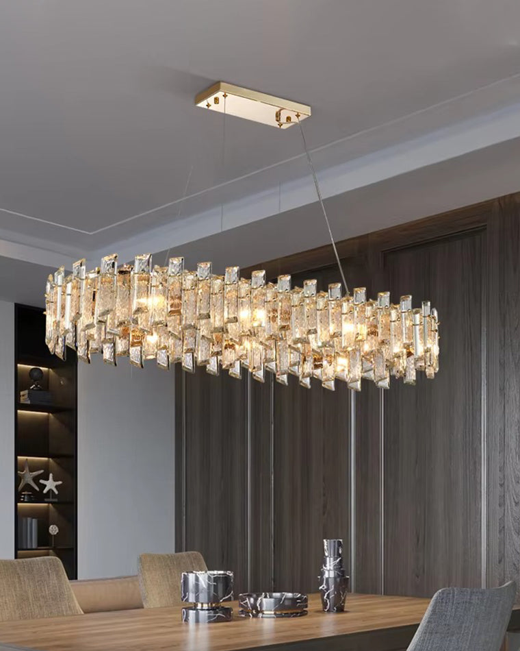 Lustre ovale long en cristal d'or WOMO-WM2403