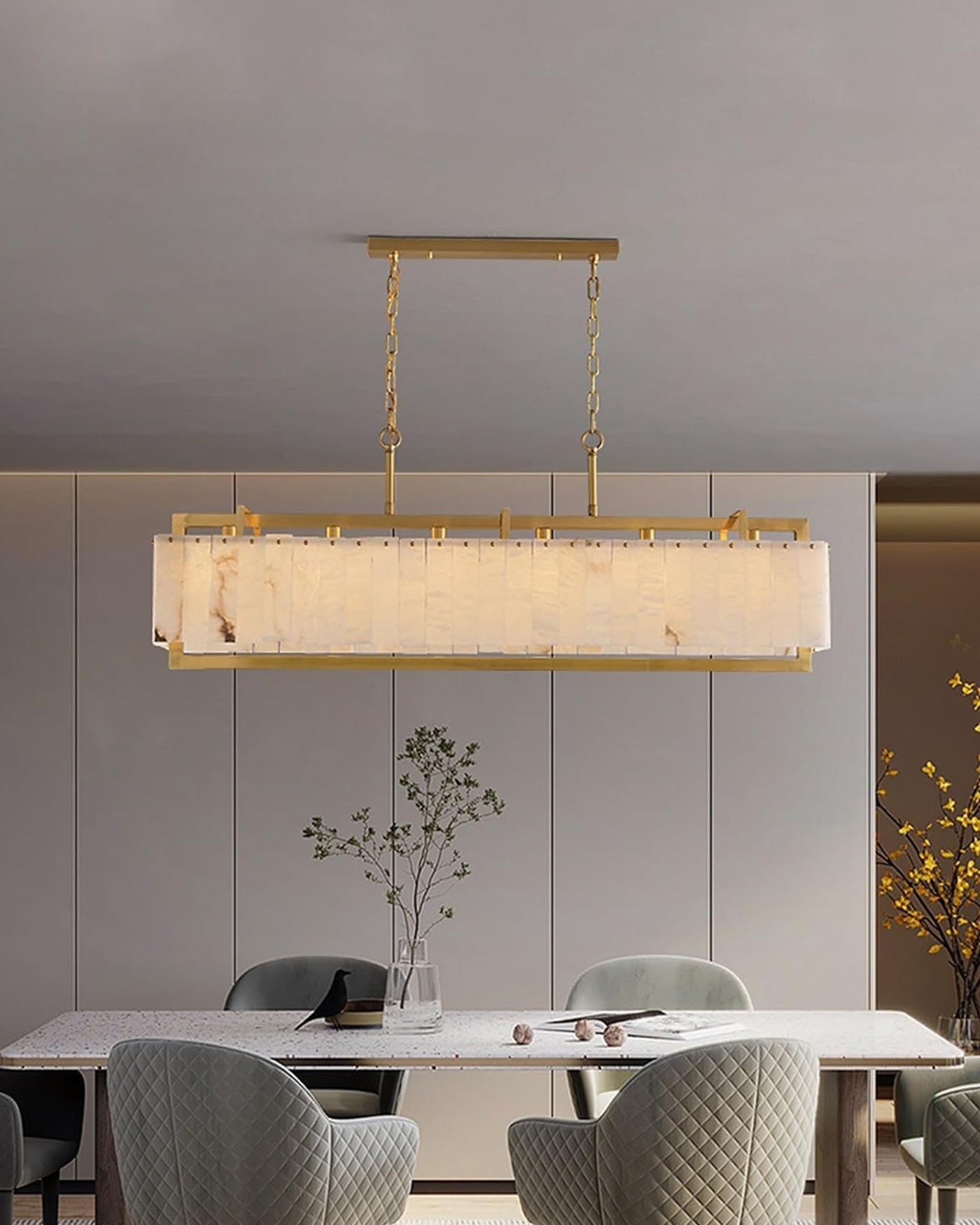 WOMO Lustre Rond Albâtre Doré Art Déco-WM2390a