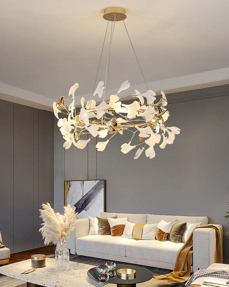 WOMO Round Ginkgo Leaf Decorative Ceramic Chandelier-WM2422