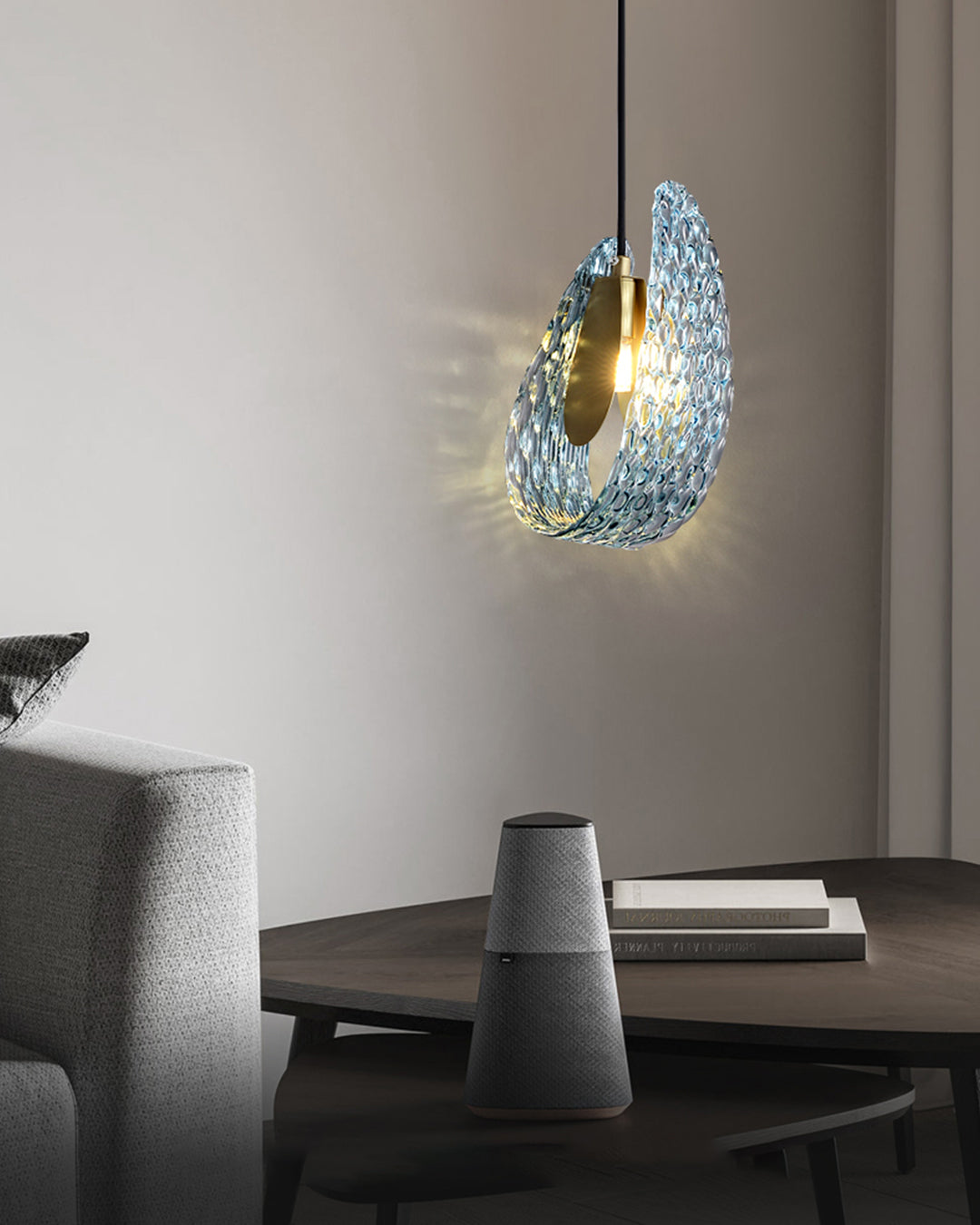 WOMO Lustre Lineaire Petale en Verre Bleu-WM2213c
