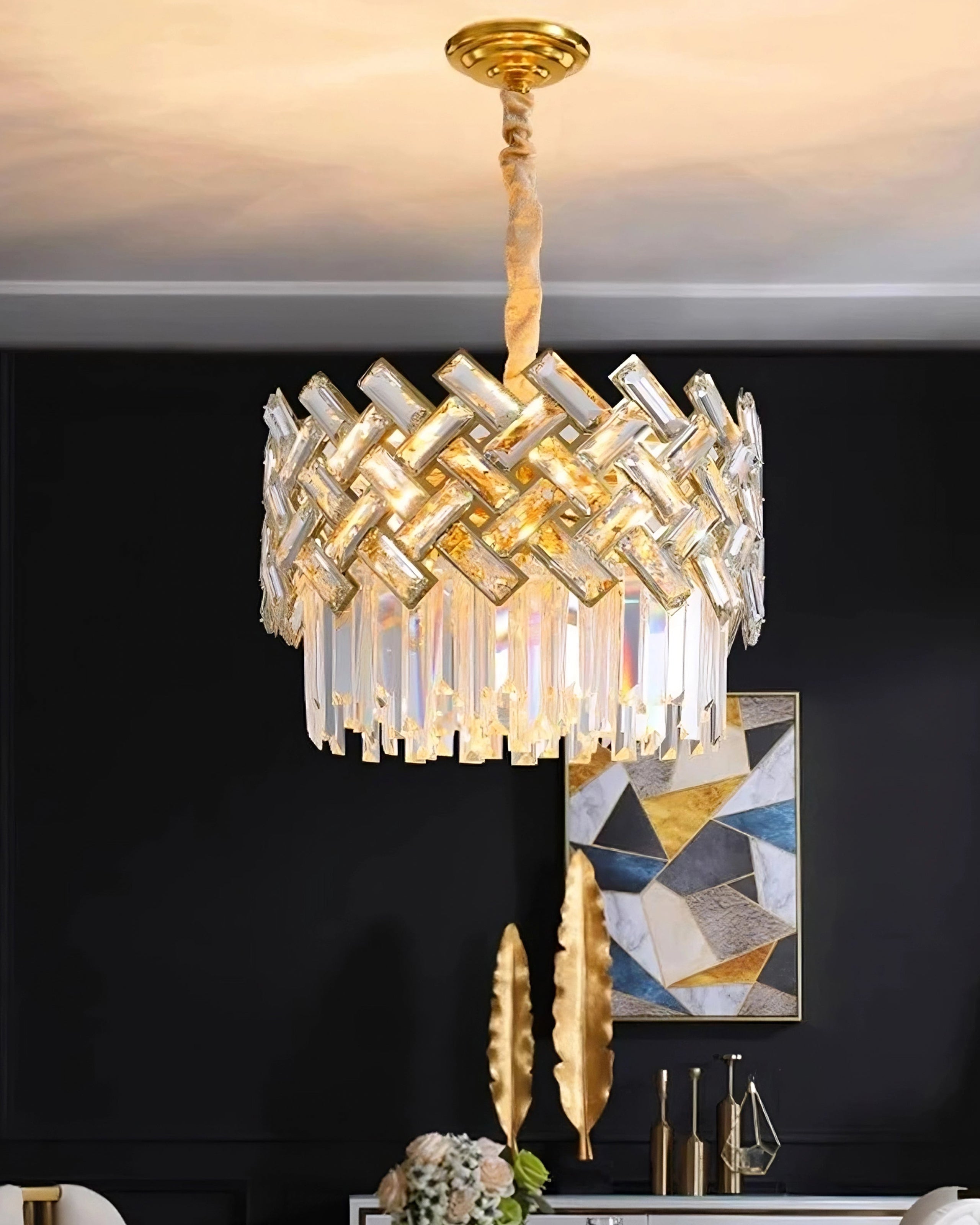 WOMO Lustre Rond Cristal Doré-WM2190