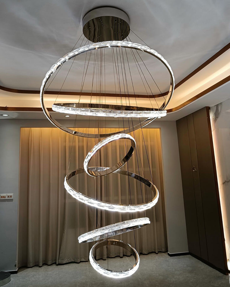 WOMO Lustre Grand Anneaux Led Cristal Argent-WM2491b