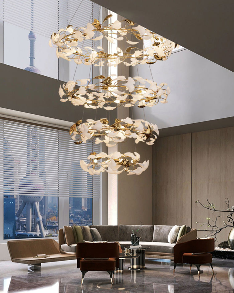 WOMO Lustre Cercle Feuille de Ginkgo Céramique Doré-WM2427