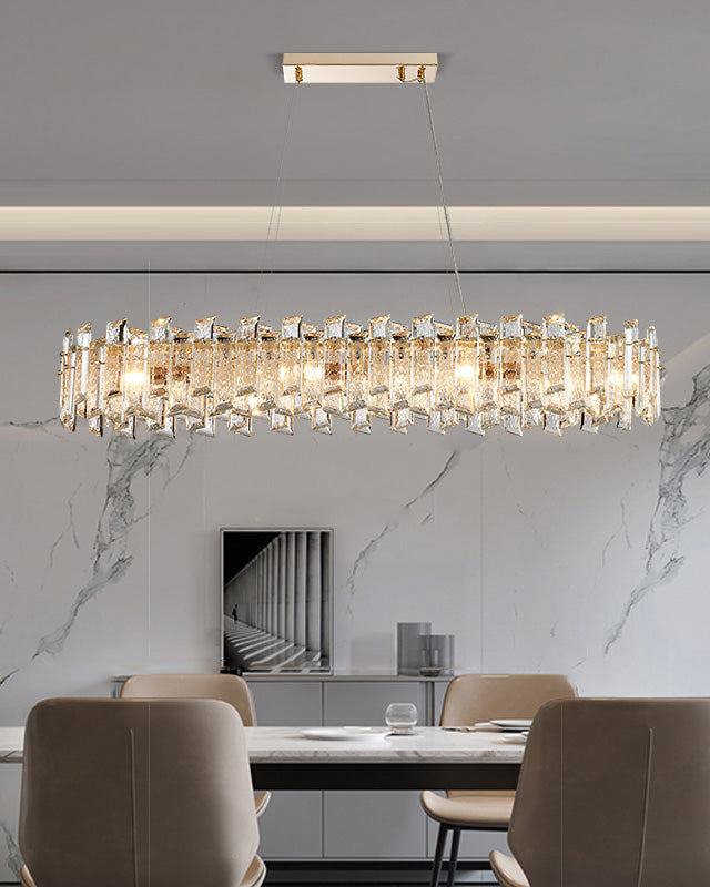 Lustre ovale long en cristal d'or WOMO-WM2403