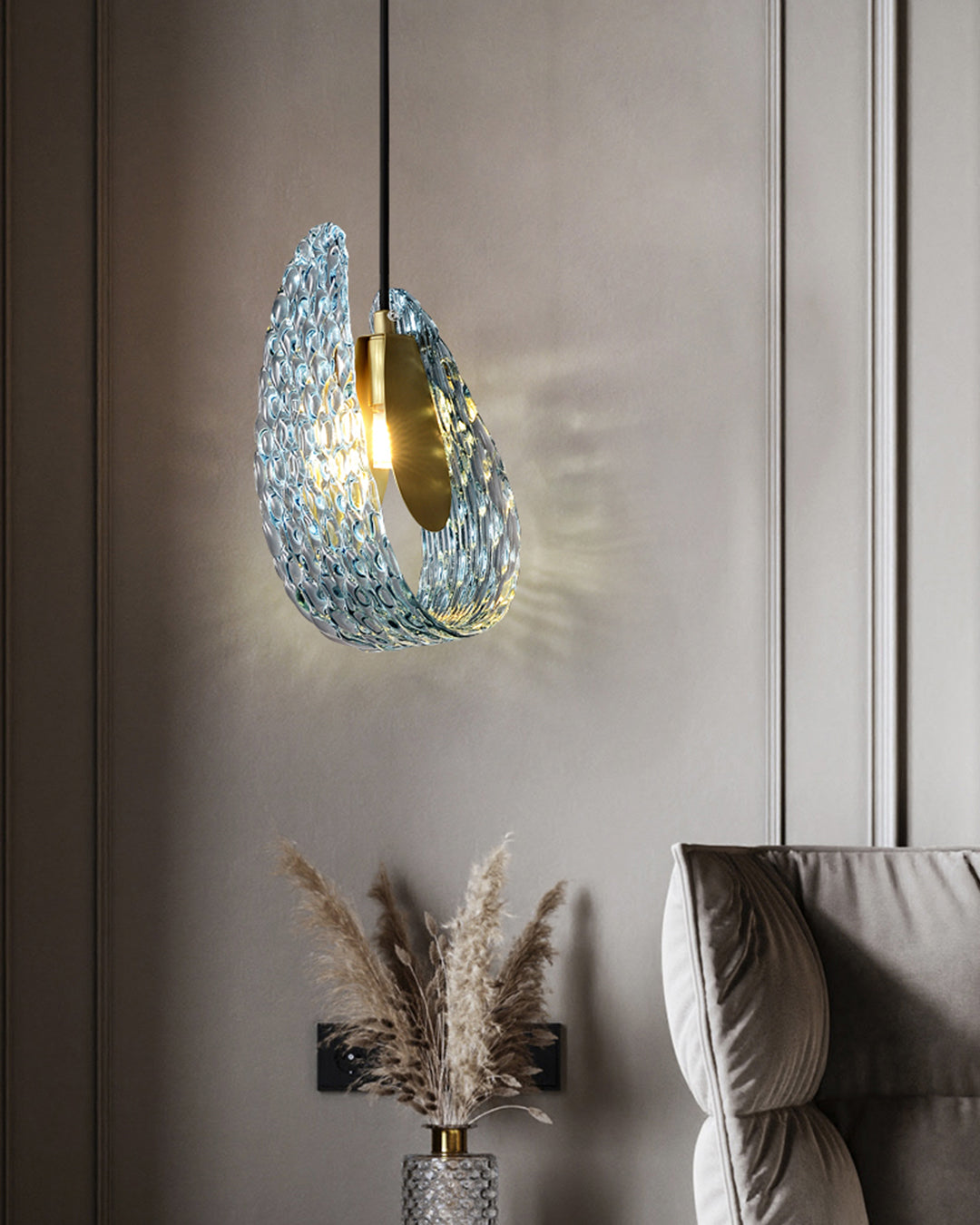 WOMO Lustre Lineaire Petale en Verre Bleu-WM2213c