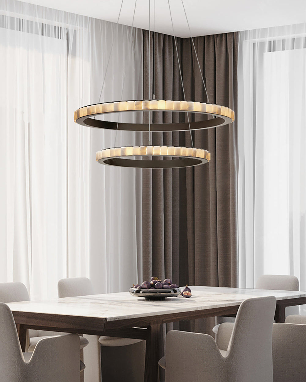 WOMO Lustre Anneaux Albâtre Doré/Noir-WM2858