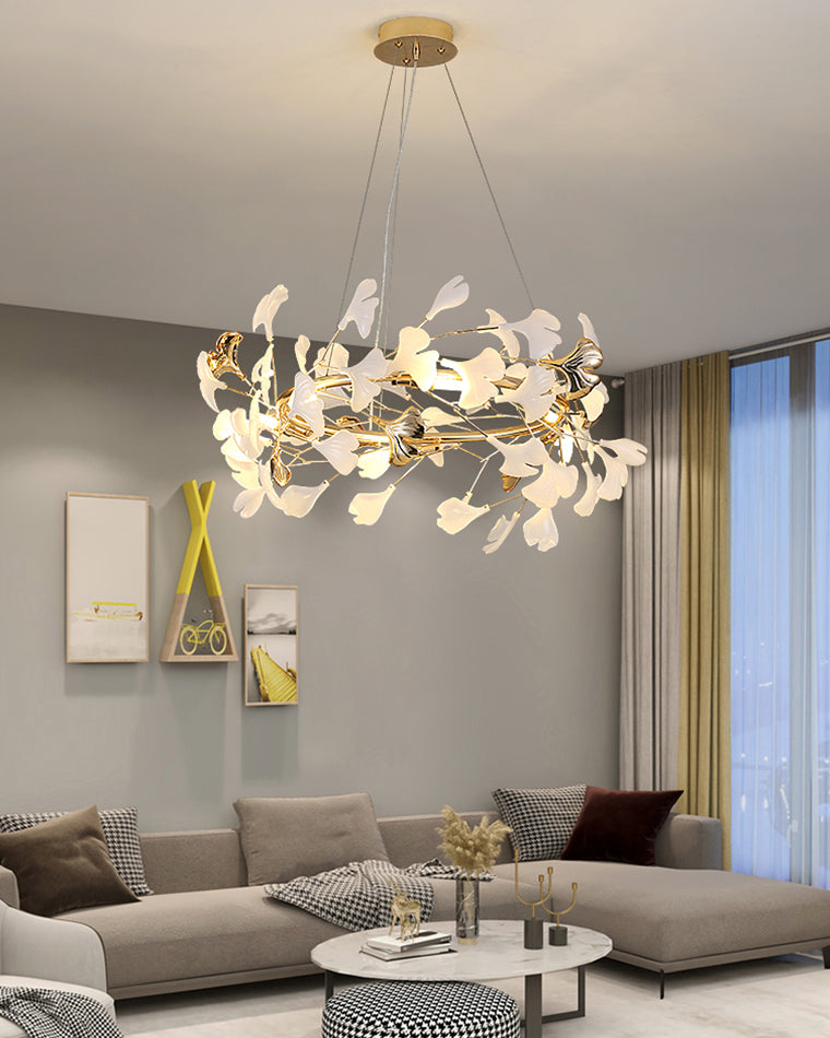 WOMO Round Ginkgo Leaf Decorative Ceramic Chandelier-WM2422